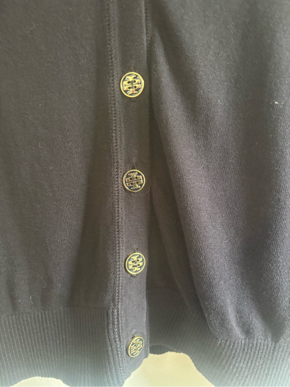 Tory Burch Black V-Neck Logo Button Cardigan - Picture 3 of 4
